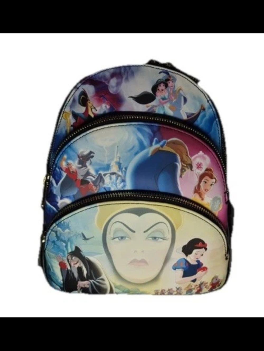 Loungefly Disney Princess & Villain Scene Triple Pocket Mini Backpack New NWT